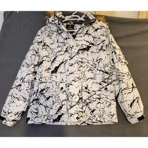 Wantdo Women's Waterproof Ski Jacket Coat Colorful Printed Faux Fur Pockets Sz M